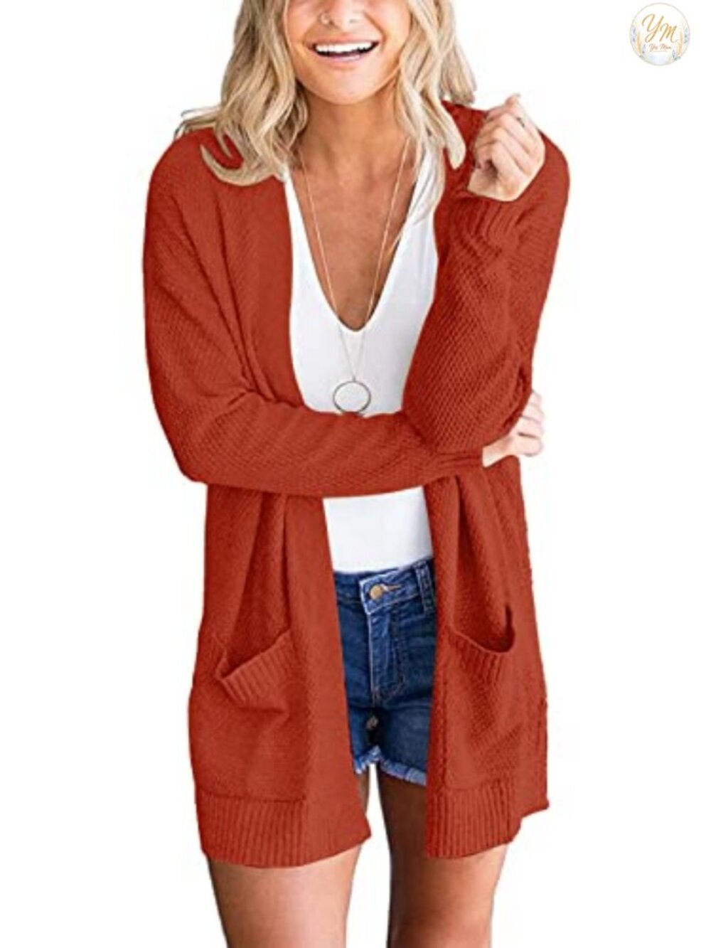 Waffle Knit Open Front Cardigan Long Sleeve Duster Pockets